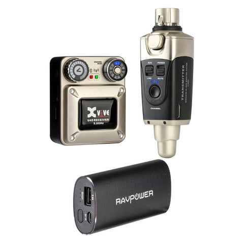 Mother Mantis: Xvive Audio U45 Wireless In-Ear Monitor System (5.8 GHz) Bundle with RAVPower Luster Series 6700mAh External Battery Charger (Black) Xvive