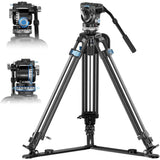 SIRUI SQ75+VHS10 Carbon Fiber Tripod, 71.7” Video Tripod with Professional Video Fluid Head, 7-Step Counterbalance, 4-Step Tilt/Pan Damping Adjust, Rapid Setup Tripod for Camera, Max Load 10kg/22lb