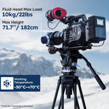 SIRUI SQ75+VHS10 Carbon Fiber Tripod, 71.7” Video Tripod with Professional Video Fluid Head, 7-Step Counterbalance, 4-Step Tilt/Pan Damping Adjust, Rapid Setup Tripod for Camera, Max Load 10kg/22lb