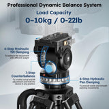 SIRUI SQ75+VHS10 Carbon Fiber Tripod, 71.7” Video Tripod with Professional Video Fluid Head, 7-Step Counterbalance, 4-Step Tilt/Pan Damping Adjust, Rapid Setup Tripod for Camera, Max Load 10kg/22lb