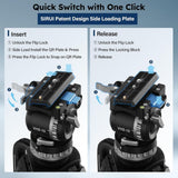 SIRUI SQ75+VHS10 Carbon Fiber Tripod, 71.7” Video Tripod with Professional Video Fluid Head, 7-Step Counterbalance, 4-Step Tilt/Pan Damping Adjust, Rapid Setup Tripod for Camera, Max Load 10kg/22lb