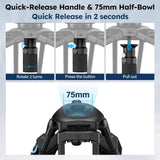 SIRUI SQ75+VHS10 Carbon Fiber Tripod, 71.7” Video Tripod with Professional Video Fluid Head, 7-Step Counterbalance, 4-Step Tilt/Pan Damping Adjust, Rapid Setup Tripod for Camera, Max Load 10kg/22lb