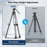 SIRUI SQ75+VHS10 Carbon Fiber Tripod, 71.7” Video Tripod with Professional Video Fluid Head, 7-Step Counterbalance, 4-Step Tilt/Pan Damping Adjust, Rapid Setup Tripod for Camera, Max Load 10kg/22lb