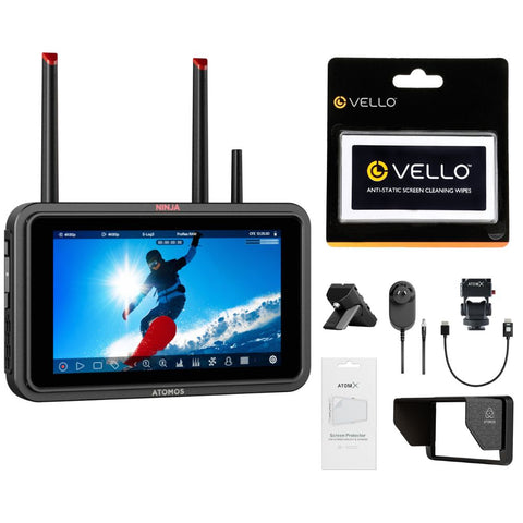 Atomos Ninja TX 5.2" HDR Touchscreen Camera Monitor/Recorder Bundle with Atomos Creator Accessory Kit for 5" Monitors, Anti-Static Screen Cleaning Wipes (5-Pack)