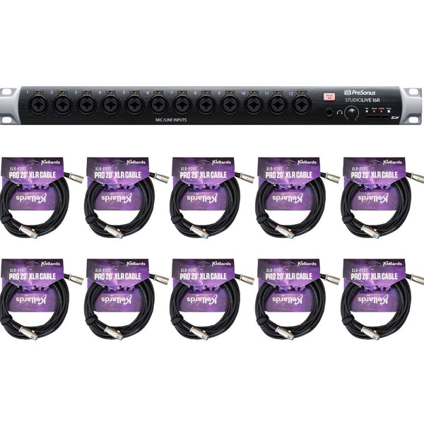 PreSonus StudioLive 16R 18-Input, 16-Channel Series III Stage Box and Rack Mixer Bundle with Kellards XLR-P20T Pro 20 ft XLR Microphone Cable (10 Pack)