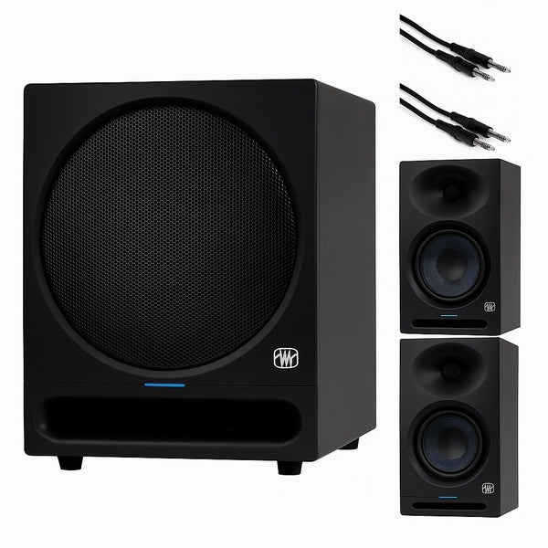 PreSonus Eris Pro Sub 10 Powered Studio Subwoofer Bundle with PreSonus Eris Studio 8 Powered 8" 140W Studio Monitor with EBM Waveguide (Pair), Hosa Technology Stereo 1/4" Male Phone (Pair)