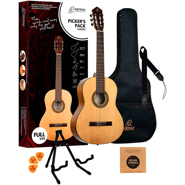 Ortega Guitars RPPC44 Picker's Pack Student Series Full Size Classical Guitar