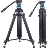 SIRUI SH-15 Aluminum Video Tripod with 360° Fluid Head, 61″ Professional Heavy Duty Tripod Kit for DSLR Cameras, Max Load 22lbs