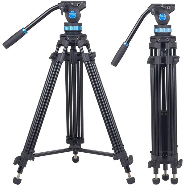 SIRUI SH-15 Aluminum Video Tripod with 360° Fluid Head, 61″ Professional Heavy Duty Tripod Kit for DSLR Cameras, Max Load 22lbs