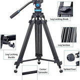 SIRUI SH-15 Aluminum Video Tripod with 360° Fluid Head, 61″ Professional Heavy Duty Tripod Kit for DSLR Cameras, Max Load 22lbs