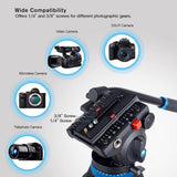 SIRUI SH-15 Aluminum Video Tripod with 360° Fluid Head, 61″ Professional Heavy Duty Tripod Kit for DSLR Cameras, Max Load 22lbs