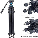 SIRUI SH-15 Aluminum Video Tripod with 360° Fluid Head, 61″ Professional Heavy Duty Tripod Kit for DSLR Cameras, Max Load 22lbs