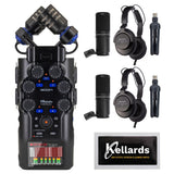 Zoom H6studio 6-Track Handy Recorder with 32-Bit Float Recording Bundle with Zoom ZDM-1 Podcast Mic Pack w/ Headphones Windscreen XLR Tabletop Stand (2 Pack), Anti-Static Screen Cleaning Wipes 5-Pack