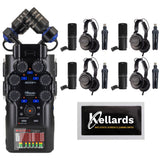 Zoom H6studio 6-Track Handy Recorder with 32-Bit Float Recording Bundle with Zoom ZDM-1 Podcast Mic Pack w/ Headphones Windscreen XLR Tabletop Stand (4 Pack), Anti-Static Screen Cleaning Wipes 5-Pack