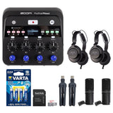 Zoom PodTrak P4next Portable Multitrack Podcast Recorder Bundle with 32GB microSD card, AAA batteries, ZDM-1 mic pack, headphones, and Tabletop Stand (2 Pack)