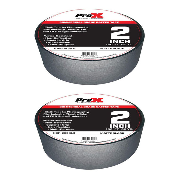 ProX Commercial-Grade Gaffer Tape (2" x 60 yd, Black) (2 Pack)