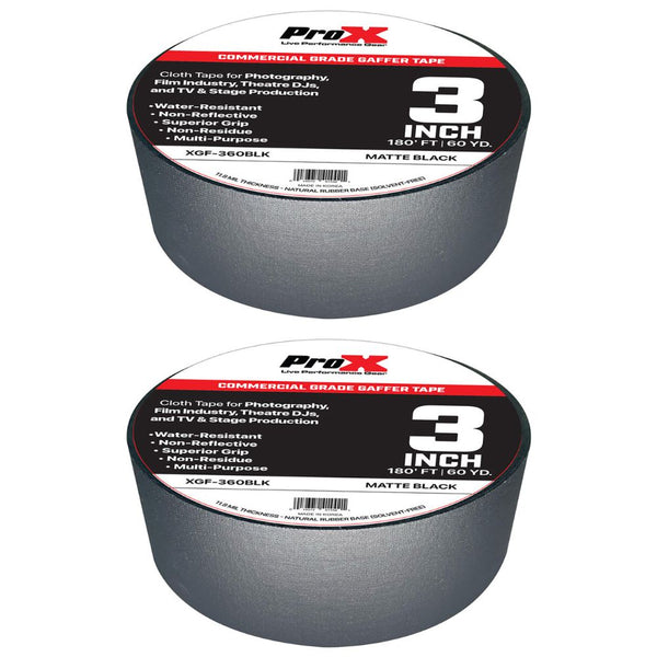 ProX GaffX Gaffer Tape (3" x 60 yd, Matte Black) (2 Pack)