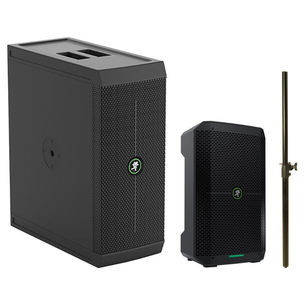 Mackie ThumpSub GO 8" 400W Portable Battery-Powered Subwoofer Bundle with On-Stage Subwoofer Pole with M20 Thread (Black), Mackie Thump Go 8" Portable Bluetooth Battery-Powered Loudspeaker