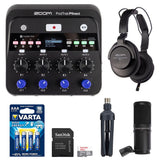 Zoom PodTrak P4next Portable Multitrack Podcast Recorder Bundle with 32GB microSD card, AAA batteries, ZDM-1 mic pack, headphones, and Tabletop Stand