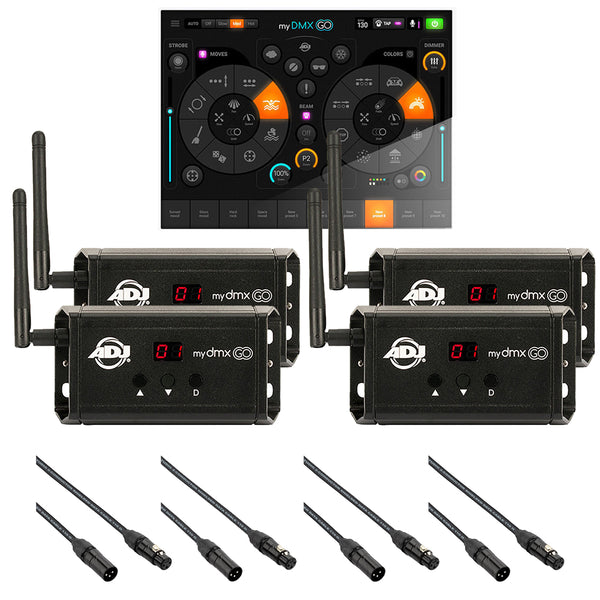 American DJ myDMX GO DMX Lighting Control System with Wi-Fi/USB Interface for iPad/Android (4-Pack) + Kopul DMX33P-025-S Studio Series 3-Pin DMX Cable 25ft (4-Pack) Bundle