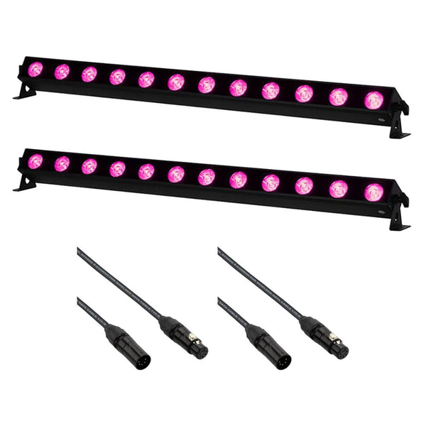 American DJ UBL12H RGBAL+UV Linear Light Bar with Diffusion Filter (12 LEDs) (2 Pack) Bundle with Kopul DMX55P-025-S Studio Series 5-Pin DMX Cable (25') (2 Pack)