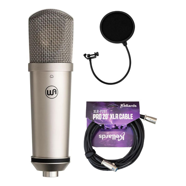 Warm Audio WA-87jr SE Large-Diaphragm Cardioid Condenser Microphone (Nickel) Bundle with Kellards XLR-P20T Pro 20 ft XLR Microphone Cable, Pop Filter