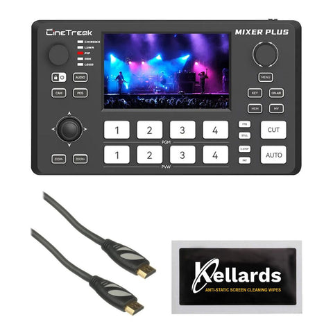 CineTreak Mixer Plus 4-Channel HDMI Streaming Video Switcher with 4.5 Display Bundle with Pearstone Standard Series HDMI to HDMI High-Speed Ethernet Cable 6, Anti-Static Screen Cleaning Wipes (5-Pack)