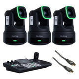 BirdDog X4E Ultra PTZ Camera with AI Tracking Black (3 Pack) Bundle with BirdDog KBD PTZ Controller with Integrated Screen, Pearstone Standard Series HDMI to HDMI High-Speed Ethernet Cable - Black, 6'