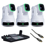 BirdDog X4E Ultra PTZ Camera with AI Tracking White (3 Pack) Bundle with BirdDog KBD PTZ Controller with Integrated Screen, Pearstone Standard Series HDMI to HDMI High-Speed Ethernet Cable - Black, 6'