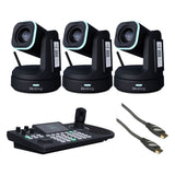 BirdDog X1 PTZ Camera with 30x Optical Zoom (Black) (3 Pack) Bundle with BirdDog KBD PTZ Controller with Integrated Screen, Pearstone Standard Series HDMI to HDMI High-Speed Ethernet Cable - Black, 6'