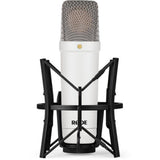 RODE NT1 Signature Series Large-Diaphragm Condenser Microphone (White) Bundle with Mic Stand with Fixed Boom