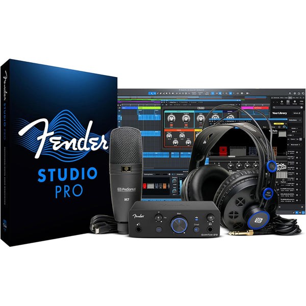 Fender Quantum LT 2 2x2 USB-C Audio Interface Creator Bundle with Large-Diaphragm Condenser Microphone and Headphones