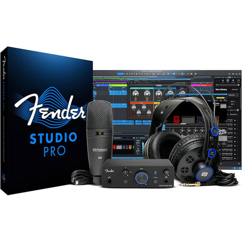 Fender Quantum LT 2 2x2 USB-C Audio Interface Creator Bundle with Large-Diaphragm Condenser Microphone and Headphones