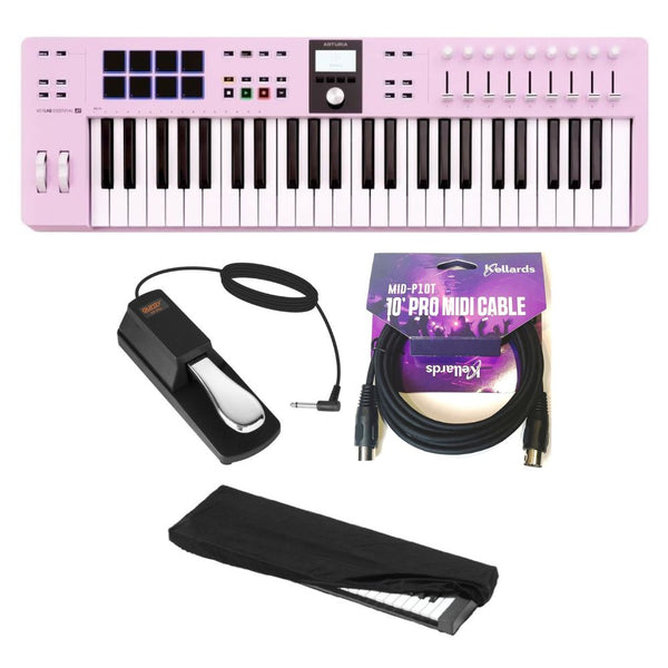Arturia KeyLab Essential mk3 49-Key Controller Bundle with Auray FP-P1L Universal Piano-Style Sustain Pedal, MID-P10T Pro MIDI to MIDI Cable 10 Feet, Kaces KKC-MD Stretchy Keyboard Dust Cover, medium