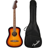Fender California Standard Redondo Mini with Bag Spruce Sunburst Bundle with Fender Celluloid Guitar Picks, Color Medley Medium 12-Pack, Fender Logo Guitar Strap 2in Logo, Fender Original Tuner Black