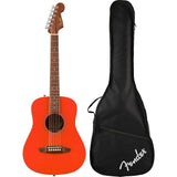 Fender California Standard Redondo Mini with Bag Spruce Top Red Bundle with Fender Celluloid Guitar Picks, Color Medley Medium 12-Pack, Fender Logo Guitar Strap 2in Logo, Fender Original Tuner Black