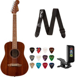 Fender California Standard Redondo Mini Bag Sapele Top Natural Bundle with Fender Celluloid Guitar Picks, Color Medley Medium 12-Pack, Fender Logo Guitar Strap 2in Logo, Fender Original Tuner Black