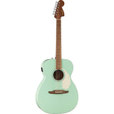 Fender California Standard Monterey E Spruce Top Ivory Surf Green Bundle with Fender Celluloid Guitar Picks, Color Medley Medium 12-Pack, Fender Logo Guitar Strap 2in Logo, Fender Original Tuner Black