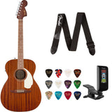 Fender California Standard Monterey E Sapele Top Natural Sapele Bundle with Fender Celluloid Guitar Picks, Color Medley Medium 12-Pack, Fender Logo Guitar Strap 2in Logo, Fender Original Tuner Black