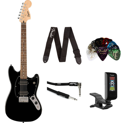 Fender Squier Sonic Mustang HH Electric Guitar, Black, Laurel Fingerboard
