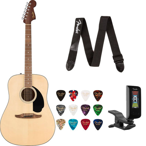 Mother Mantis: Fender California Standard Redondo Spruce Top Black Natural Bundle with Fender Celluloid Guitar Picks, Color Medley Medium 12-Pack, Fender Logo Guitar Strap 2in Logo, Fender Original Tuner Black Fender