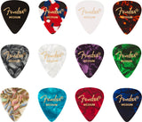 Fender California Standard Redondo Spruce Top Black Natural Bundle with Fender Celluloid Guitar Picks, Color Medley Medium 12-Pack, Fender Logo Guitar Strap 2in Logo, Fender Original Tuner Black