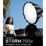 Aputure Storm 700x Video Light,700W Compact COB Light DMX/APP Control 0.1-100% Stepless Dimming CRI/TLCI 95+ CCT 2,500K-10,000K IP65 for Studio Photography,Film,YouTube,Key Light (Storm 700x)