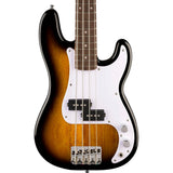 Fender Squier Mini Precision Bass Guitar 2-Color Sunburst Bundle with Guitar Picks Medley Medium 12-Pack, Guitar Strap 2in Logo, Original Tuner Black, Professional Series Instrument Cable Black