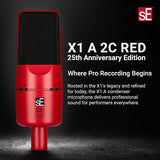 sE Electronics X1 Series Cardioid Condenser Microphone/Clip/Red/Black Grille-Limited Anniversary Edition