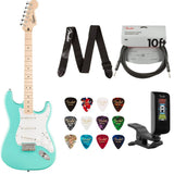Fender Squier Sonic Stratocaster HT Guitar Sea Foam Green Bundle with Guitar Picks Medley Medium 12-Pack, Guitar Strap 2in Logo, Original Tuner Black, Professional Series Instrument Cable Black