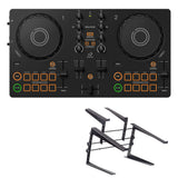 Pioneer DJ AlphaTheta DDJ-FLX2 DJ Controller for rekordbox, Serato DJ Lite, and djay Bundle with Headliner Covina DJ Controller Stand