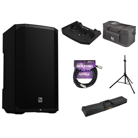 Electro-Voice EVERSE 12 Weatherized Battery-Powered Loudspeaker with Bluetooth Audio and Control (Black) Bundle with Tray, Duffle Bag, Speaker Stand, Stand Bag, and XLR Cable