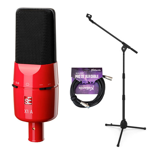 Mother Mantis: sE Electronics X1 Series Cardioid Condenser Microphone/Clip/Red/Black Grille-Limited Anniversary Edition Bundle with Kellards XLR-P20T Pro 20' XLR Microphone Cable and Microphone Stand with Boom SE Electronics