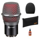 sE Electronics V7 MC1 Supercardioid Dynamic Microphone Capsule for Shure Wireless Handheld Transmitters (Silver) Bundle with WHF-158 Foam Windscreen (Black), Zippered Pouch and Mic Cleaning Spray